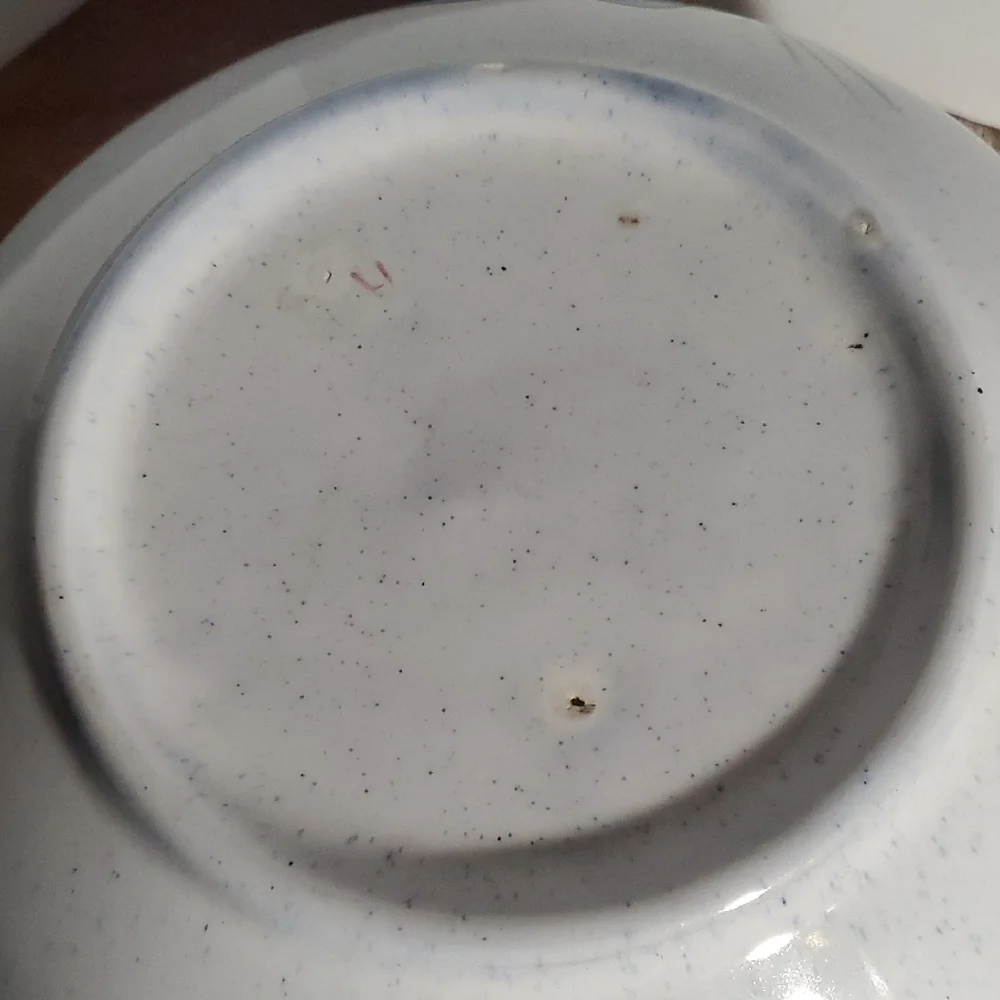vintage NS GUSTIN CO Floral Ceramic Bowl with Blue Ribbon Design